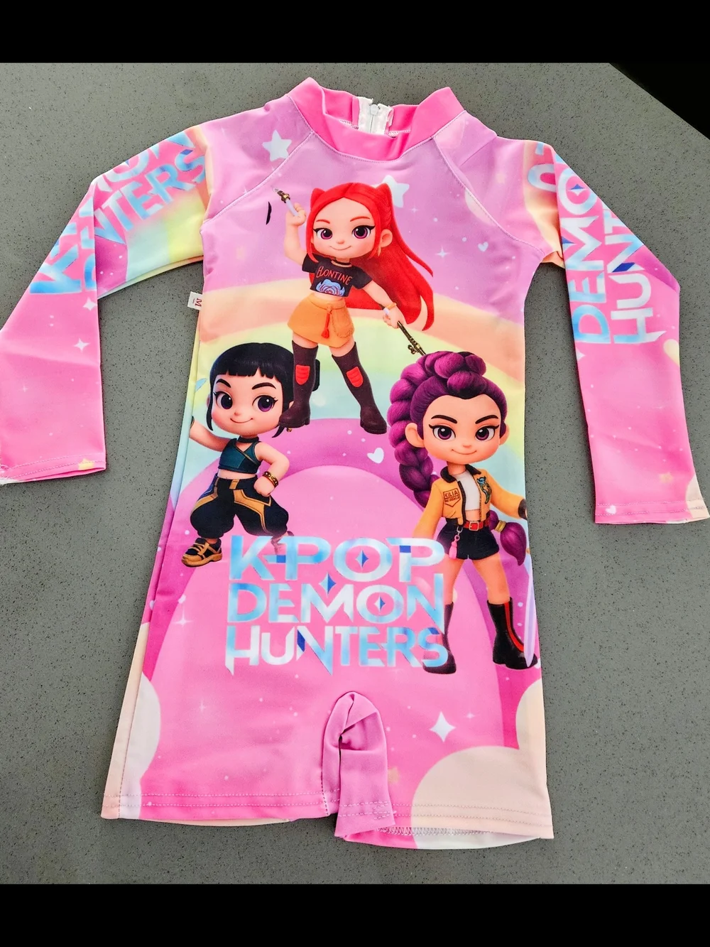 Kids Pink K-Pop Demon Hunters Long-Sleeve Swimsuit Swimwear Size 4/5